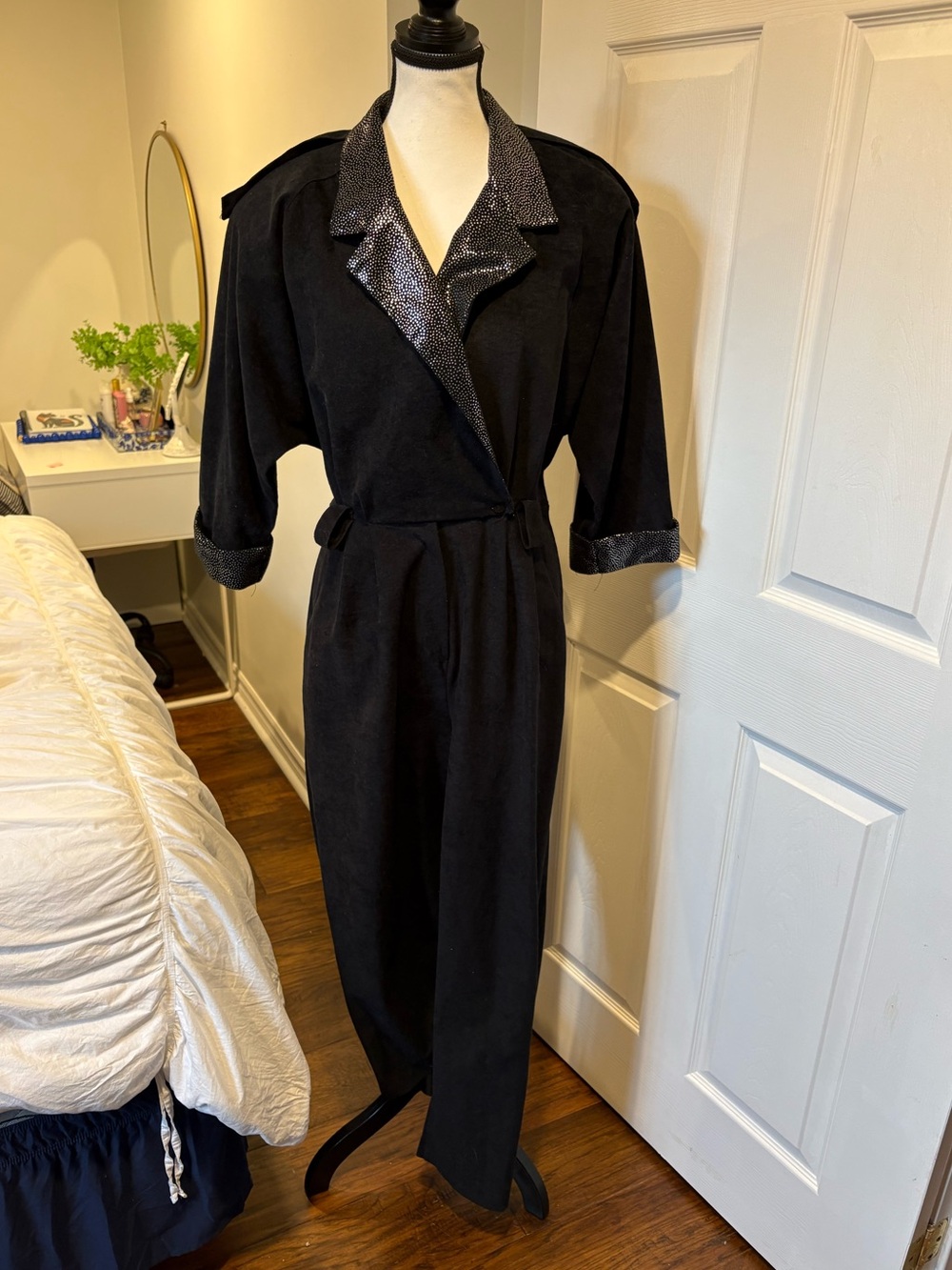 Vintage Joseph Ribkoff Black Metallic Trim Jumpsuit M/L Made in Canada